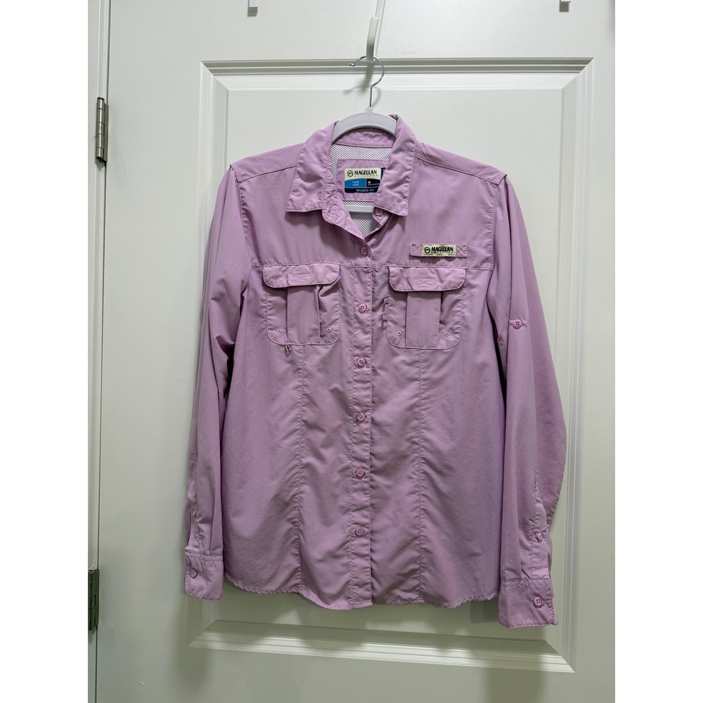Magellan Outdoors Fish Gear Womens Medium Pink Vented Fishing Shirt Relaxed Fit